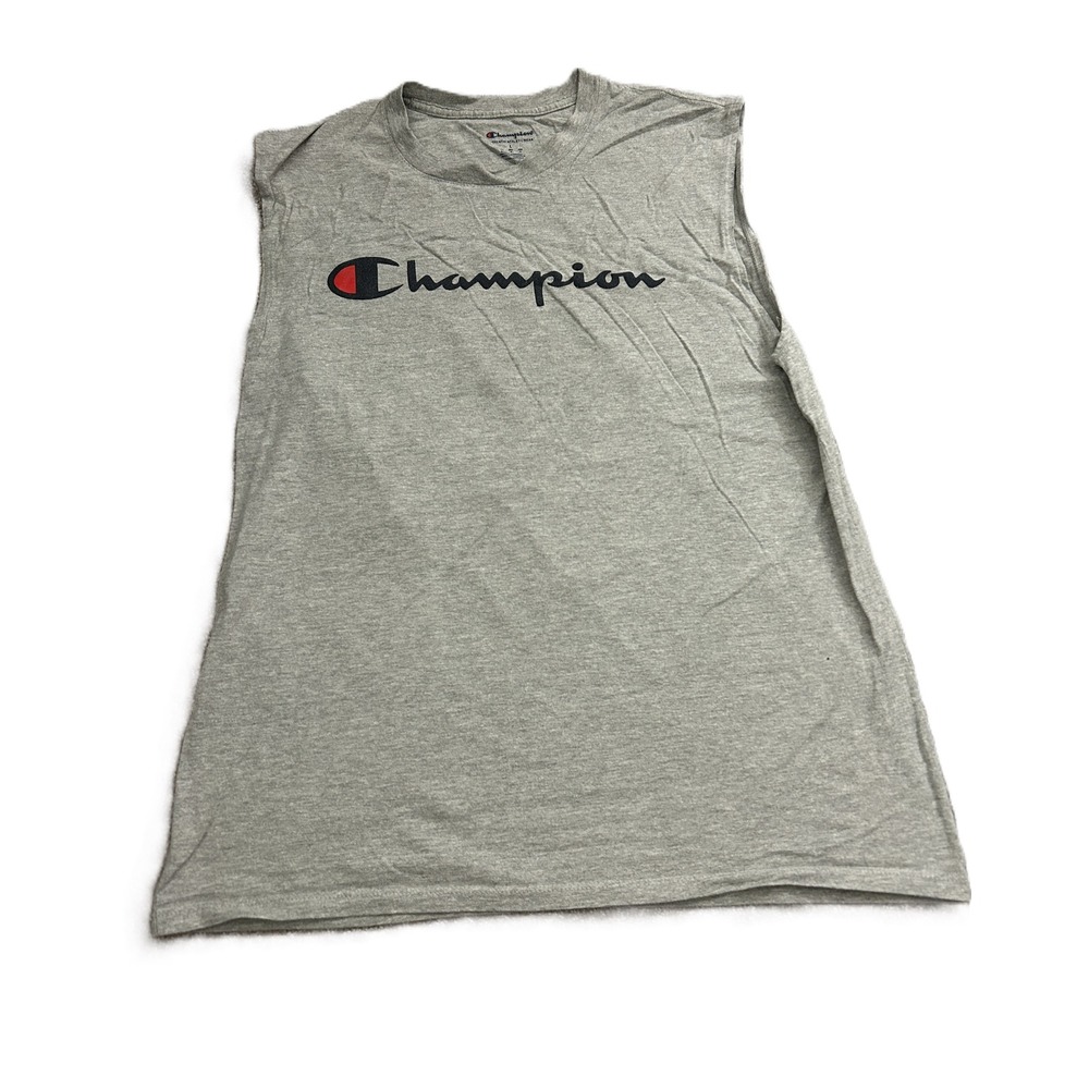 Champion Muscle Tee Mens Large Gray Excellent Sleeveless Script Logo Shirt